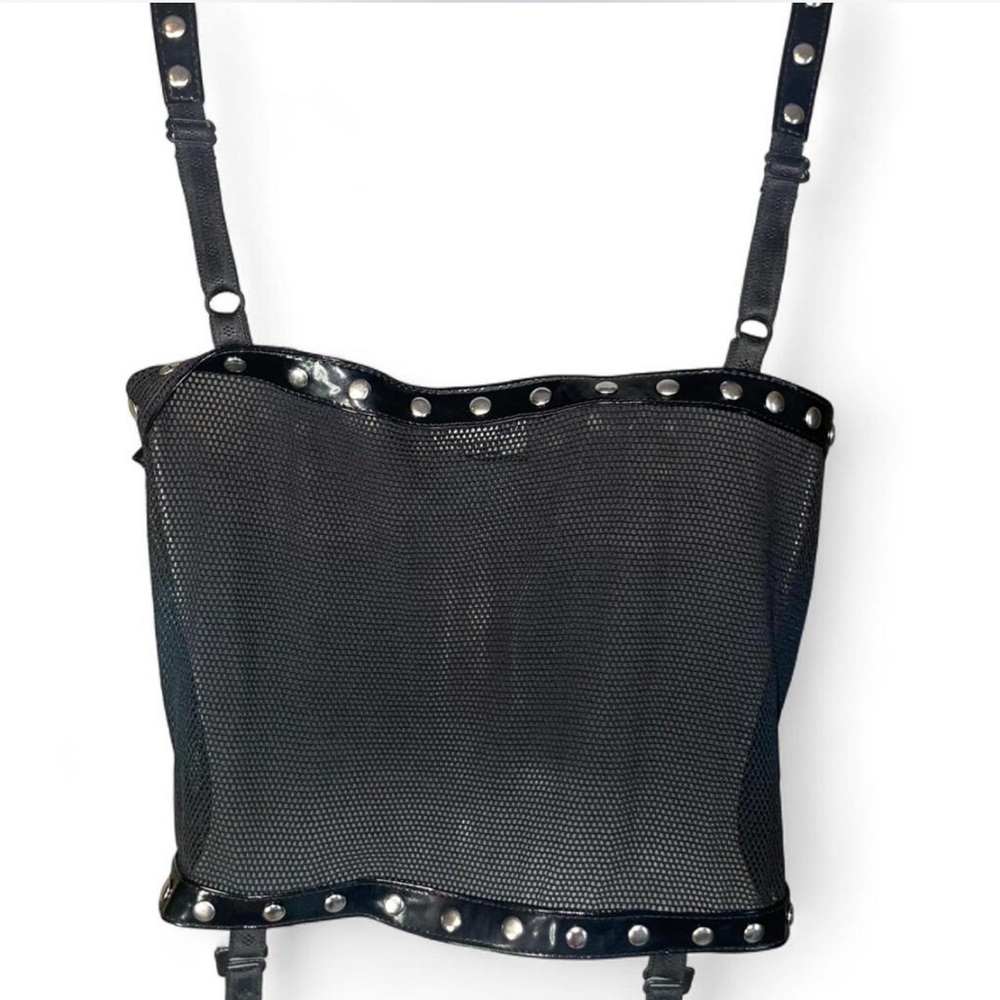 Elegant Moments Patent Leather Mesh Corset with Silver Studded M - Picture 6 of 11